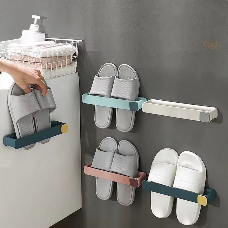 1 Pc Wall Mounted Shoes Rack Space Saving Slippers Storage Holder Folding Bathroom Towel Rack Bathroom Accessories